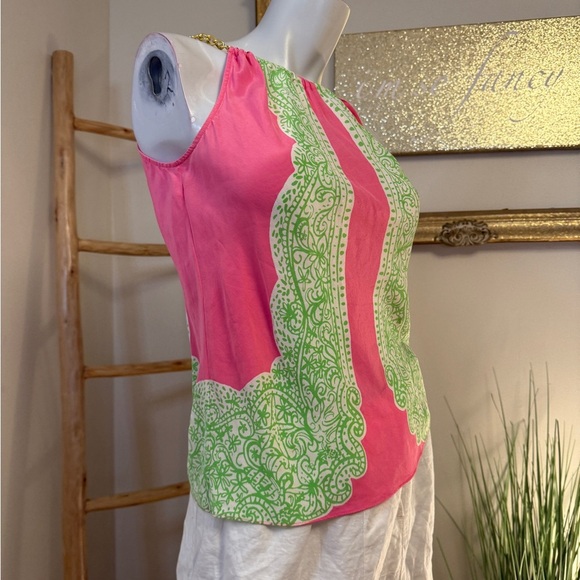 Lilly Pulitzer Pink Green Riviera Silk Chain Halter Neck Tank Top Size XXS - Picture 5 of 8